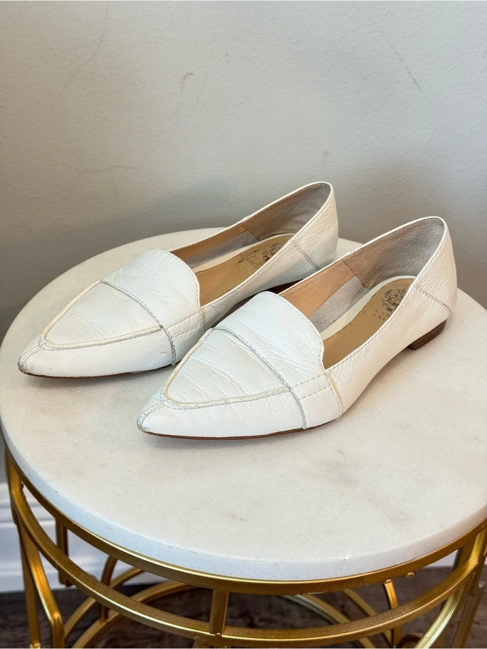 Vince Camuto White Pointed-Toe Leather Loafers